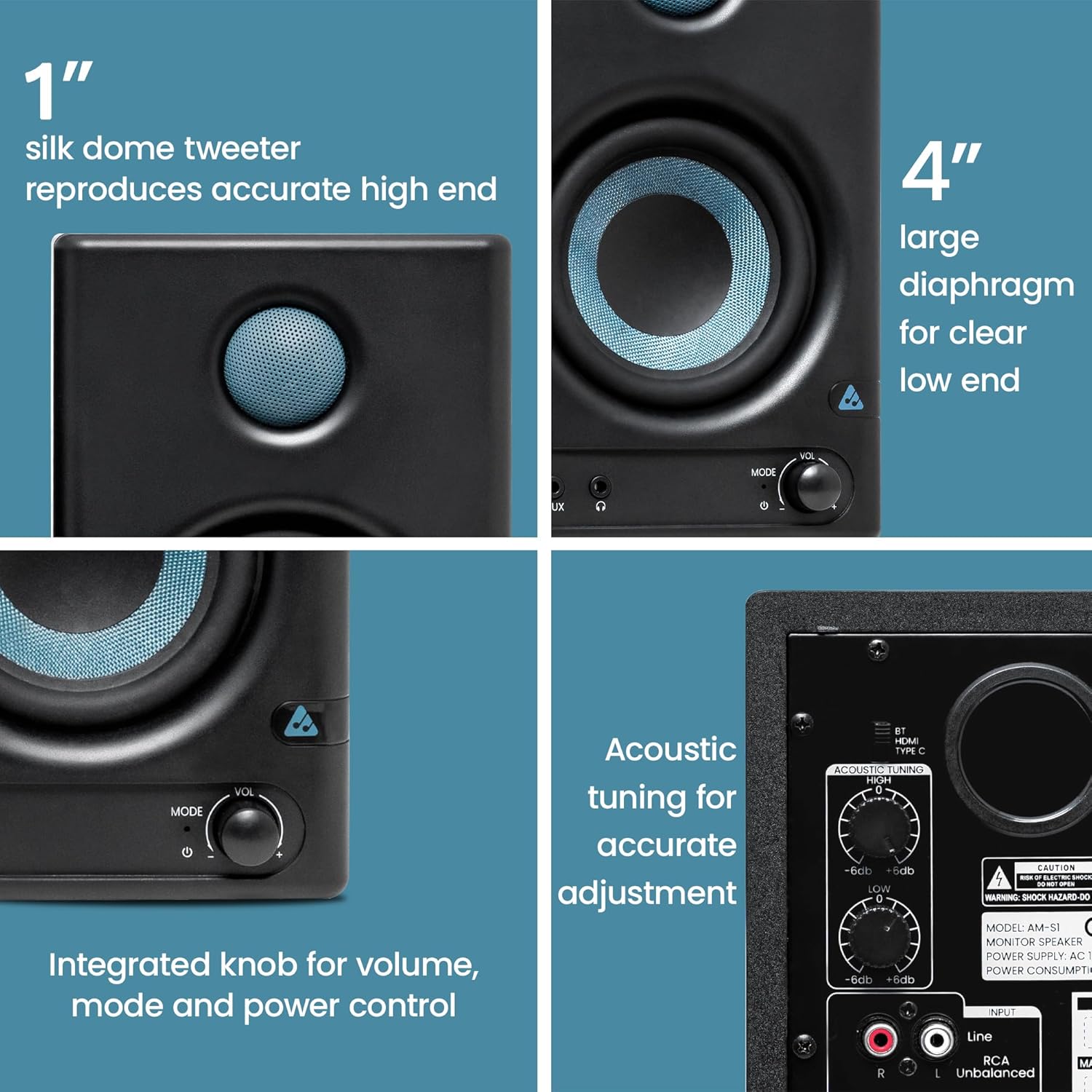 Audio Array AM-S1 Professional 4" Studio Monitor Speaker Pair