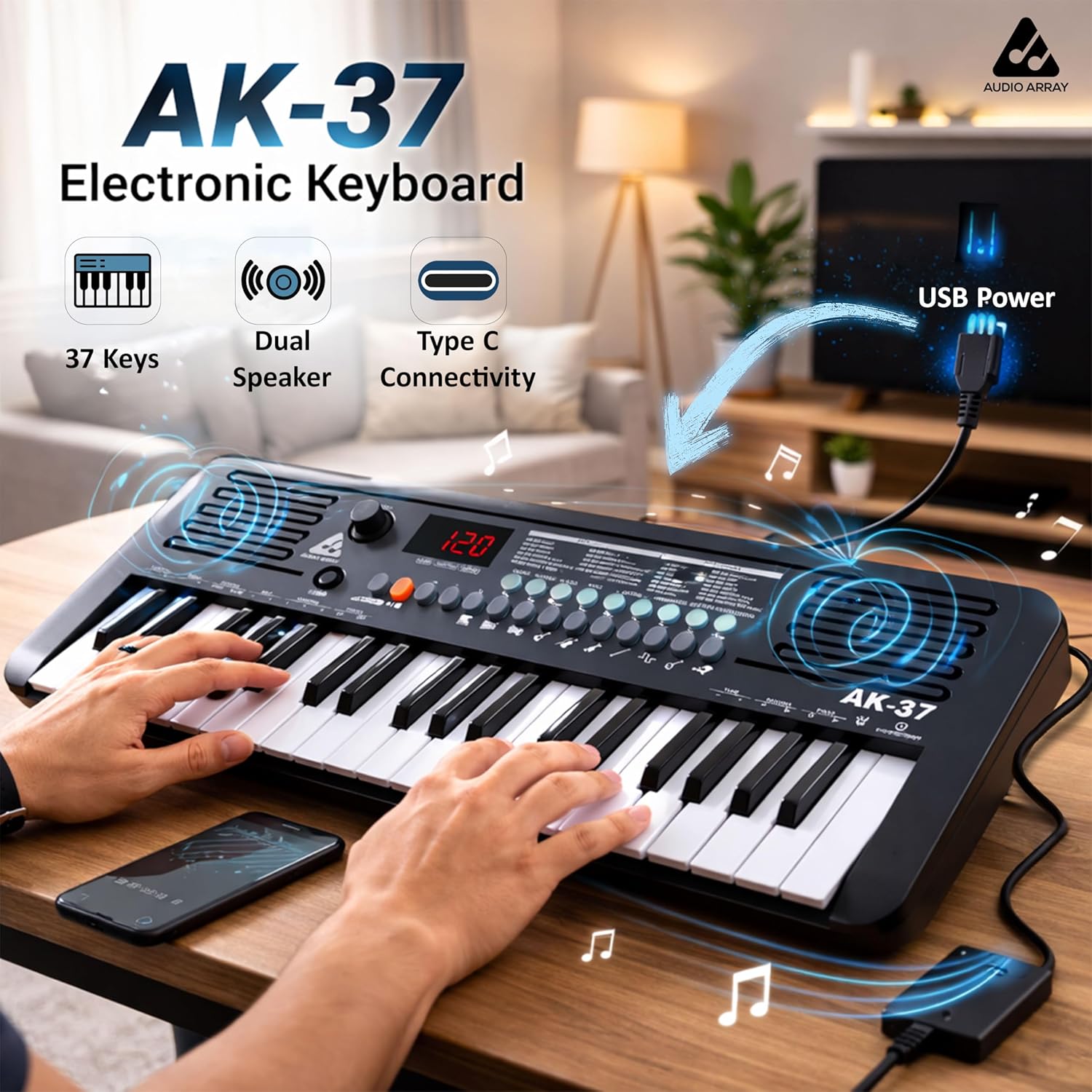 Audio Array AK-37 Black MIDI Keyboard
