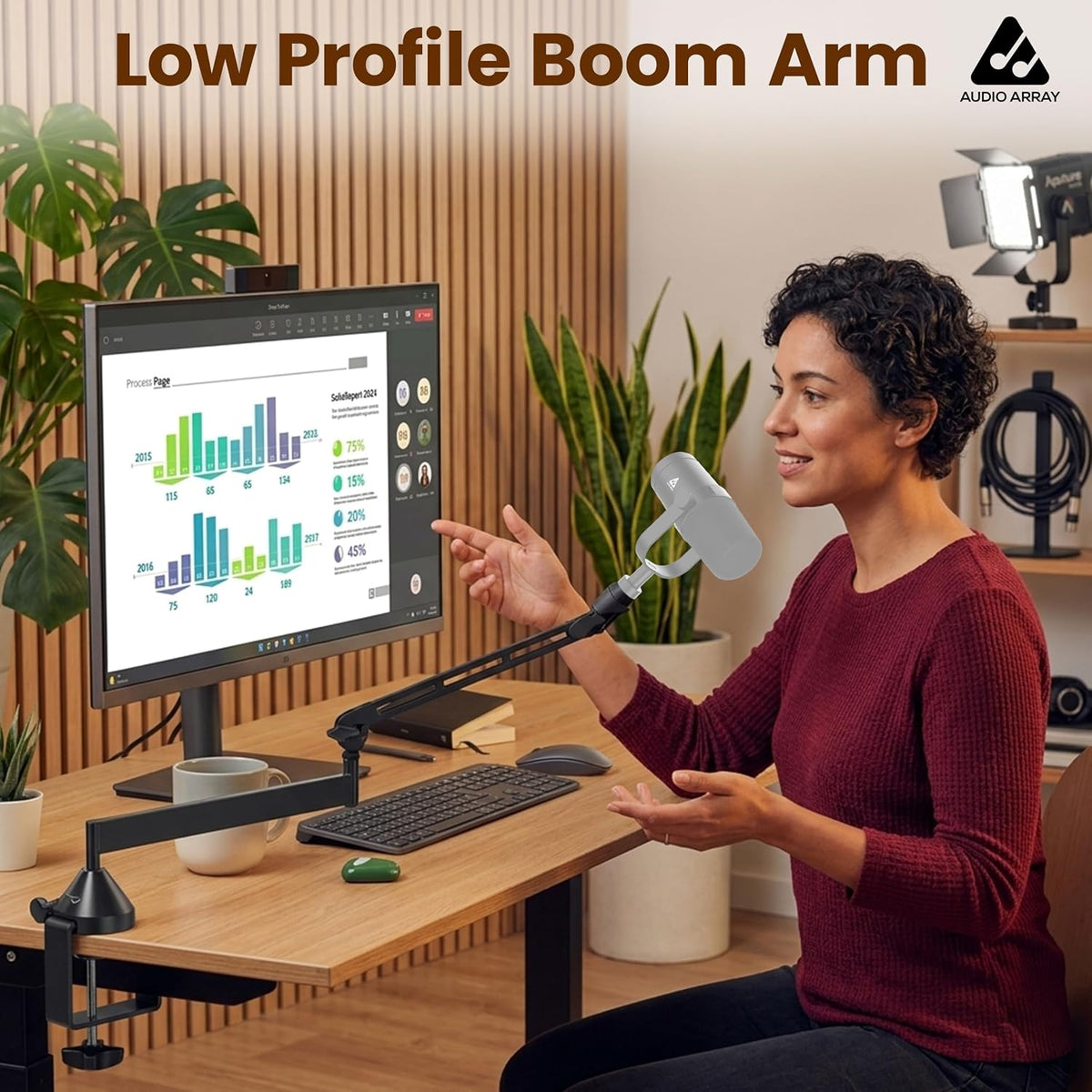 Audio Array AA-28 Heavy-Duty Adjustable Desk Mount Microphone Boom Arm – 8.5cm Extension, Articulated Swivel Arm, Multi-Angle, 5/8" Thread, Black