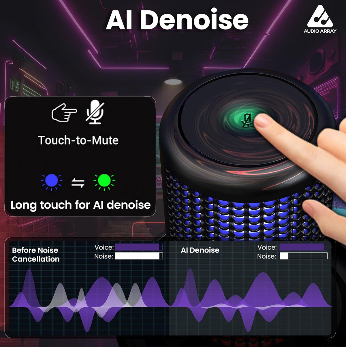 Audio Array AM-C53 USB Condenser Microphone – 24-Bit/192kHz, AI Noise Cancellation, Cardioid, Direct Monitoring