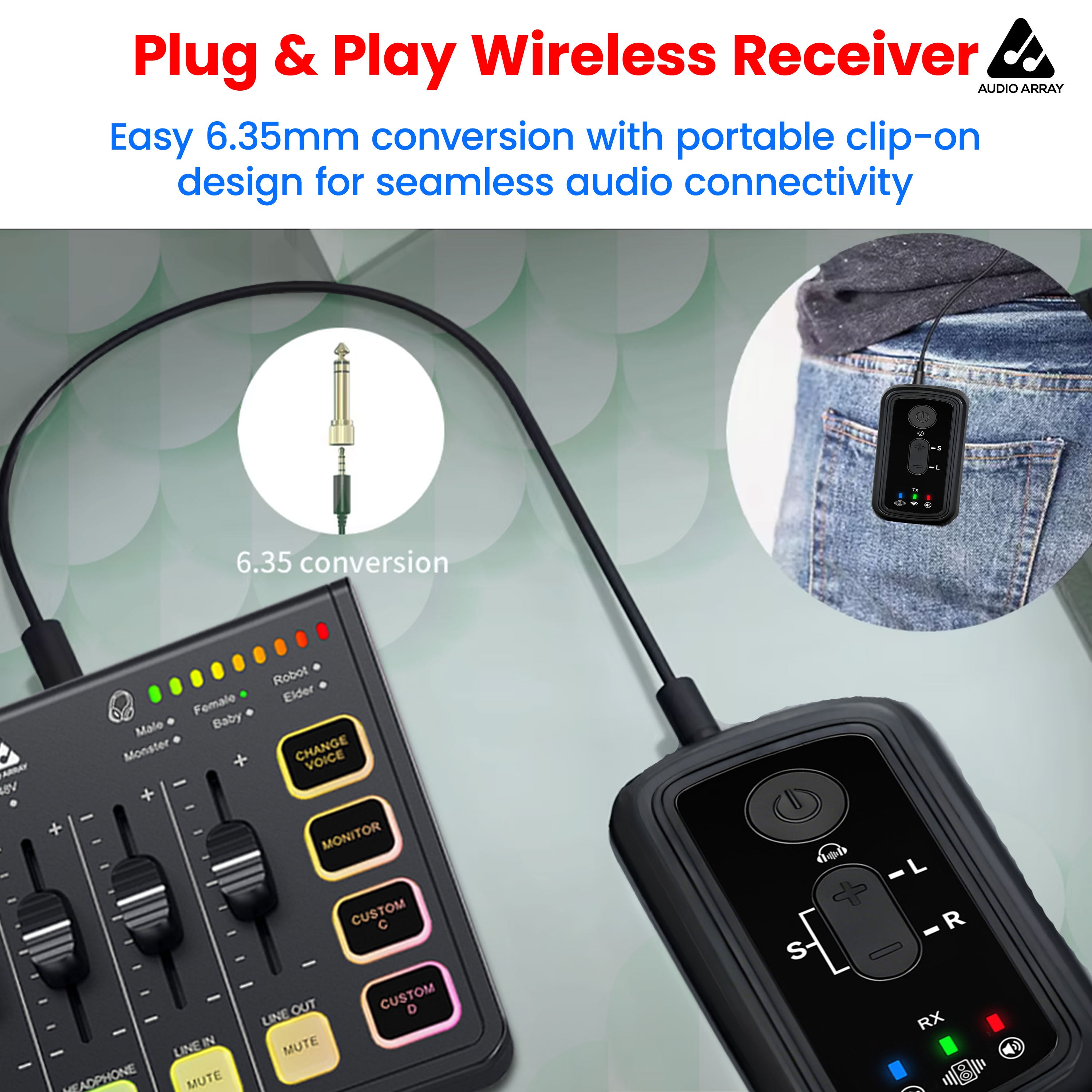 Audio Array Wireless IEM Audio System | 20-30m Range | OTG Output | for Recording & Streaming | JTG800