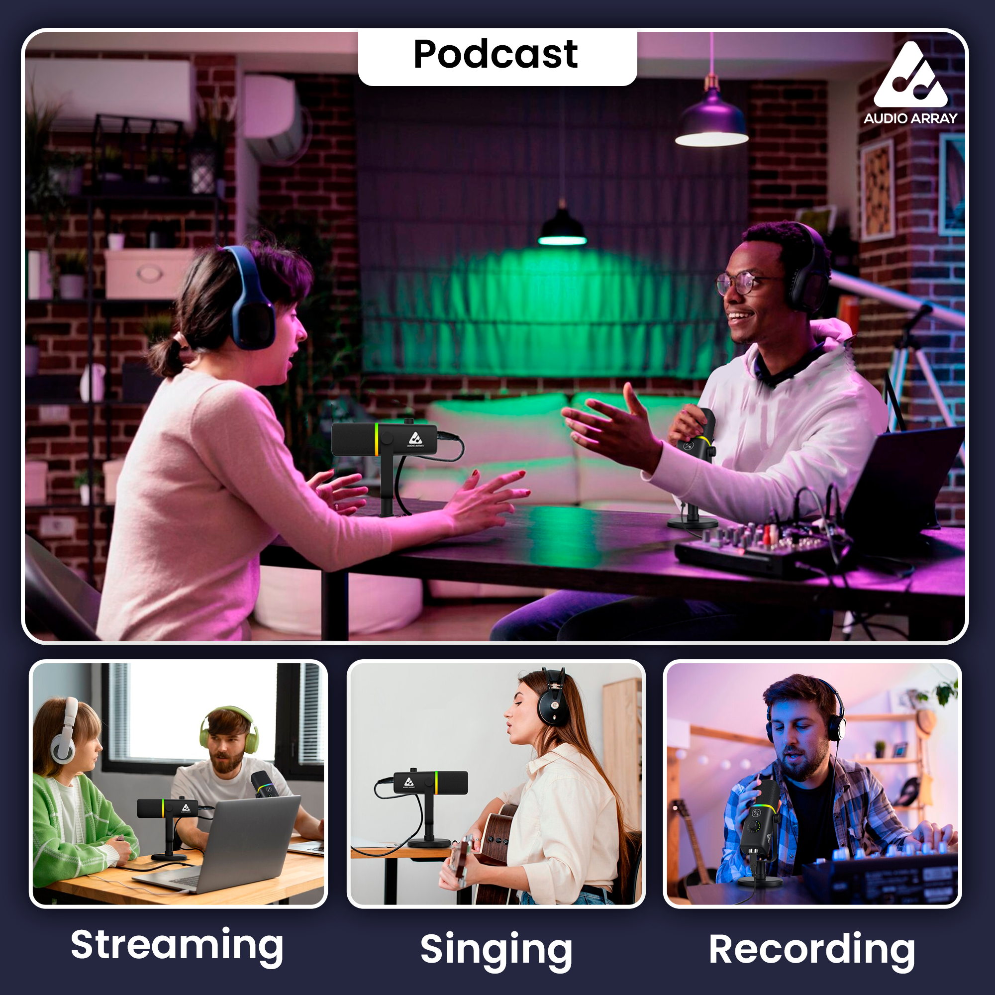 Audio Array AM-C45 Pro XLR/USB RGB Dynamic Microphone Kit